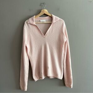 Keira Sweater Womens 2 Ply Cashmere V Neck Collared Pullover Knit Blush Pink L
